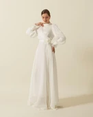 3067 STİLİFE KOL PİLİSE KUŞAK GÜLLÜ ELBİSE thumbnail 10