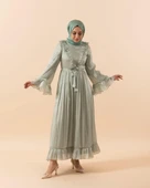 3059 STİLİFE KOL VOLAN ABİYE ELBİSE thumbnail 1