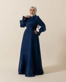 3067 STİLİFE KOL PİLİSE KUŞAK GÜLLÜ ELBİSE thumbnail 8