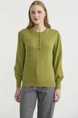 Yarım Düğmeli Yuvarlak Yaka Triko Kazak - Yeşil thumbnail 1
