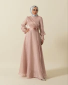 3067 STİLİFE KOL PİLİSE KUŞAK GÜLLÜ ELBİSE thumbnail 11