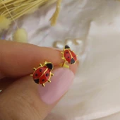 925 Ayar Gümüş Kırmızı Uğur Böceği Küpe thumbnail 7