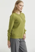 Yarım Düğmeli Yuvarlak Yaka Triko Kazak - Yeşil thumbnail 5