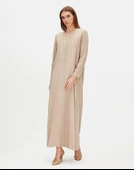 T25Y-4076 MISSDALIDA V YAKA TRİKO ASTARLI KETEN ELBİSE thumbnail 10