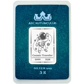Hediyeye Özel 5 Gram 999 Ayar Gümüş ile Tasarlanmış Astronot Temalı Gümüş Külçesi-707 thumbnail 1