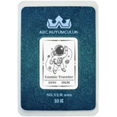 999 Ayar Gümüş ile Üretilmiş Hediyeye Özel 10 Gram Astronot Temalı Gümüş Külçesi-707 thumbnail 1