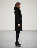 Kadın Kaşe Kışlık Kürklü Siyah Kaban thumbnail 3