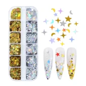 Holografik Gold Gümüş Ay ve Yıldızlar Tırnak Süsleme Folyo Pulları Mix Nail Art thumbnail 2