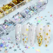 Holografik Gold Gümüş Ay ve Yıldızlar Tırnak Süsleme Folyo Pulları Mix Nail Art thumbnail 3