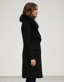 Kadın Kaşe Kışlık Kürklü Siyah Kaban thumbnail 2