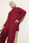 İnce Fitilli Cepli Gömlek İkili Takım Bordo thumbnail 2