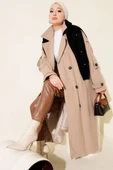Kuşaklı Düğme Detaylı Kaşe Kaban Bej thumbnail 1