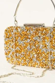 Dikdörtgen Taşlı Kulplu Abiye Çanta Sarı thumbnail 4