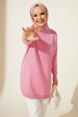 Düşük Kol Detaylı Triko Tunik Pembe thumbnail 2