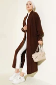 Kol Ucu Düğmeli Şal Yaka Triko Hırka Kahve thumbnail 1