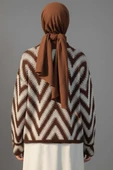 Zigzag Desen Triko Kazak Kahve thumbnail 3