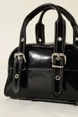 Çift Kemer Tokalı Rugan Çanta Siyah thumbnail 3