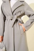 Fitilli Kuşaklı Kaşe Kaban Gri thumbnail 4