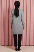 Yan Yırtmaçlı Yumoş Uzun Triko Tunik Gri thumbnail 3