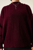 Çizgi Kabartmalı Triko Kazak Bordo thumbnail 4