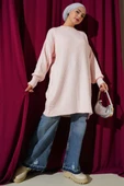 Asimetrik Kabartma Çizgili Triko Tunik Pudra thumbnail 2