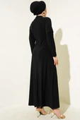Metal Tokalı Büzgülü Elbise Siyah thumbnail 3