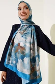 Çiçek Desen Twill Şal Mavi thumbnail 2