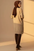 Yan Yırtmaçlı Yumoş Uzun Triko Tunik Latte thumbnail 3