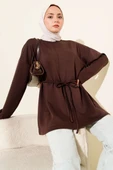 Bisiklet Yaka İp Kuşaklı Tunik Kahve thumbnail 1