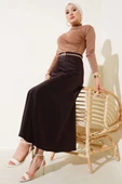Bel Lastikli Saten Kloş Etek Acı kahve thumbnail 2