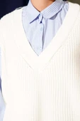 Gömlek Yaka Çizgili Triko Tunik Ekru thumbnail 4