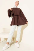 Bisiklet Yaka İp Kuşaklı Tunik Kahve thumbnail 2