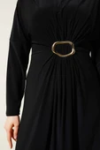 Metal Tokalı Büzgülü Elbise Siyah thumbnail 4