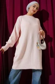 Asimetrik Kabartma Çizgili Triko Tunik Pudra thumbnail 1