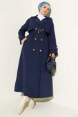 Kruvaze Pelerinli Kuşaklı Trençkot Lacivert thumbnail 1