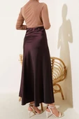 Bel Lastikli Saten Kloş Etek Acı kahve thumbnail 3