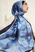 Ebruli Çiçek Desen Soft Şal İndigo thumbnail 2