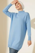 Düşük Kol Detaylı Triko Tunik Mavi thumbnail 1