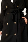 Omuz Apoletli Düğme Detaylı Kaşe Kaban Siyah thumbnail 4