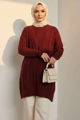Örgü Kabartmalı Yumoş Triko Tunik Bordo thumbnail 2