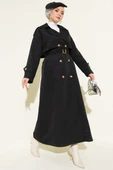Kruvaze Pelerinli Kuşaklı Trençkot Siyah thumbnail 1