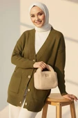 Çift Cepli Düğmeli Triko Hırka Haki thumbnail 1