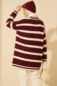 Yatay Çizgi Detaylı Triko Tunik Bordo thumbnail 3