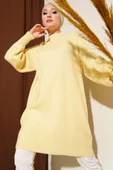 Asimetrik Kabartma Çizgili Triko Tunik Sarı thumbnail 1