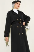 Kruvaze Pelerinli Kuşaklı Trençkot Siyah thumbnail 2