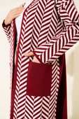 Zikzak Çizgili Desenli Uzun Triko Hırka Bordo thumbnail 4