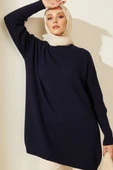 Düşük Kol Detaylı Triko Tunik Lacivert thumbnail 1