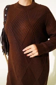 Çizgi Baklava Desen Triko Tunik Kahve thumbnail 4