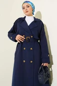 Kruvaze Pelerinli Kuşaklı Trençkot Lacivert thumbnail 2