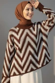 Zigzag Desen Triko Kazak Kahve thumbnail 1